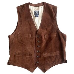 Vtg 90s Gap 100% Leather Suede Vest Men Medium Brown Western Preppy JFK Jr Korea